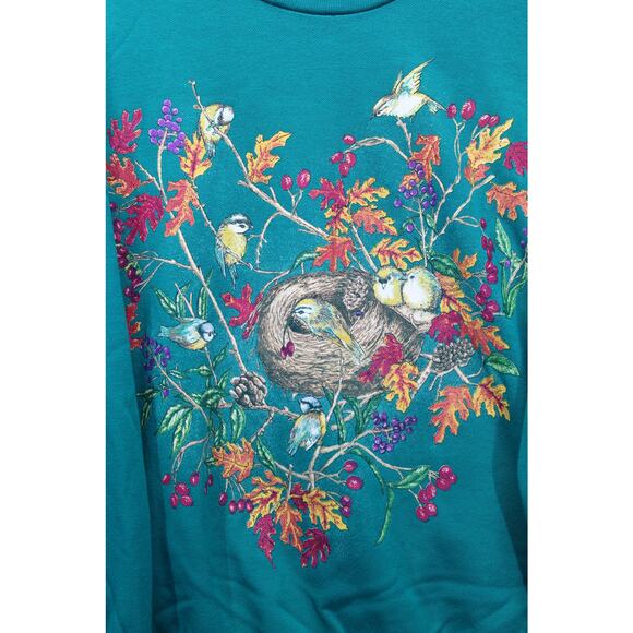 Vtg Basic Editions Turtleneck Sweatshirt Women's Medium Birds Fall Granny Core - Picture 4 of 8